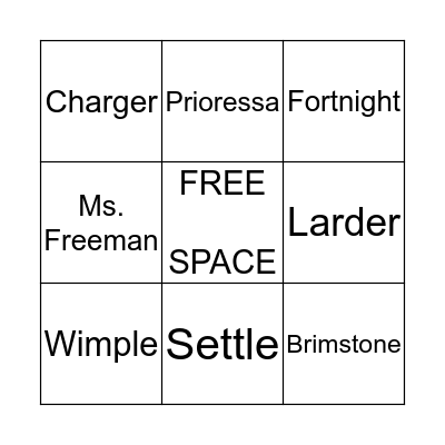 Millers Tale Bingo Card