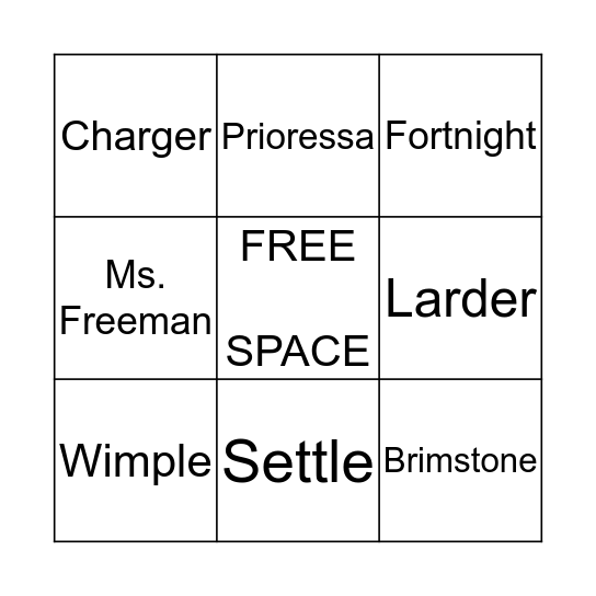 Millers Tale Bingo Card