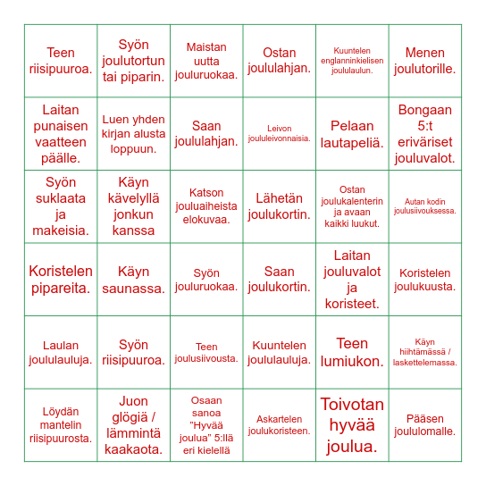 PELATAAN! JOULUBINGO (Preesens) Bingo Card