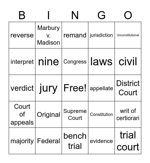 Judicial Branch Bingo Card