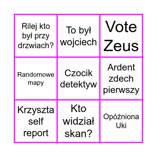 Amogus Bingo Card