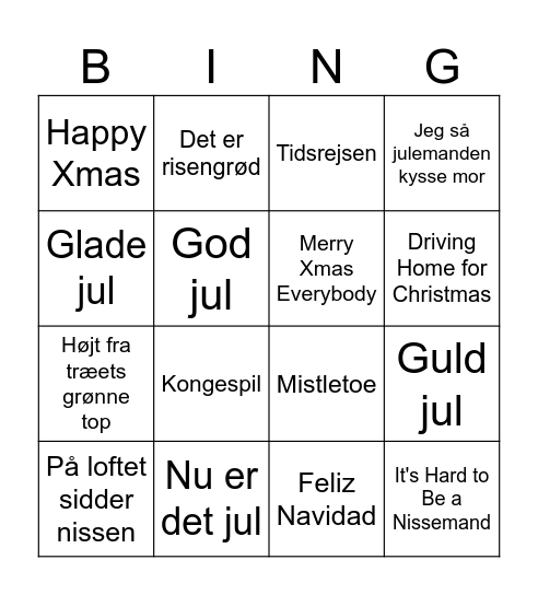 Julemusikbingo 2 Bingo Card