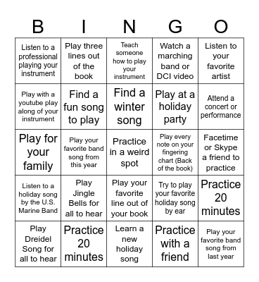 Band Break Bingo Card