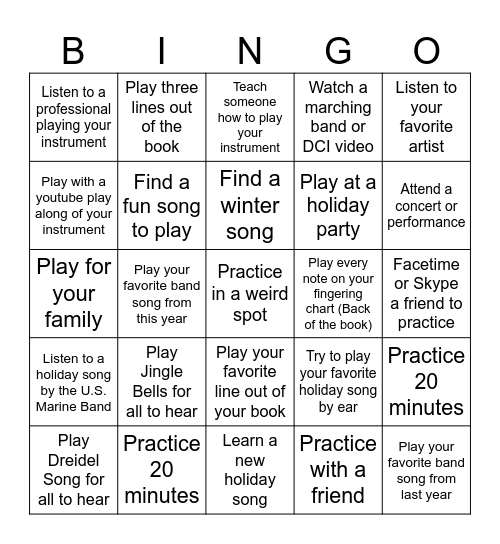 Band Break Bingo Card