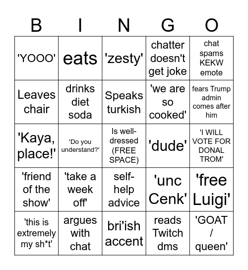 2024 Hasan Bingo (updated!) Bingo Card