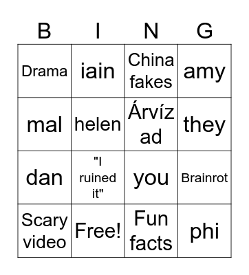 Yt Shorts Bingo Card