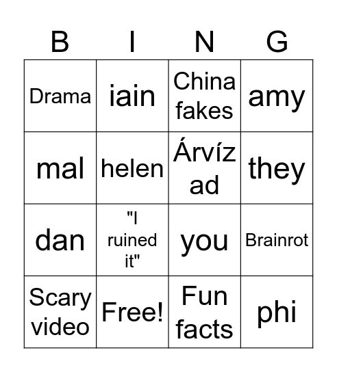 Yt Shorts Bingo Card