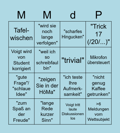 MMP Bingo Card