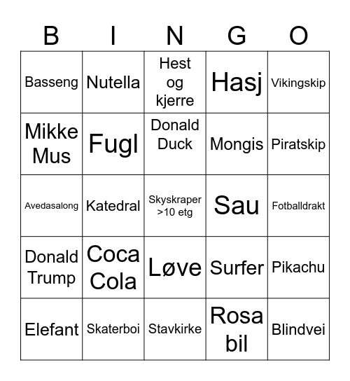 Street View Bingo Card