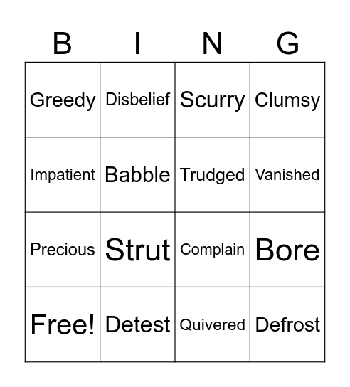 Vocabulary BINGO Card