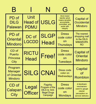 F A D Bingo Card