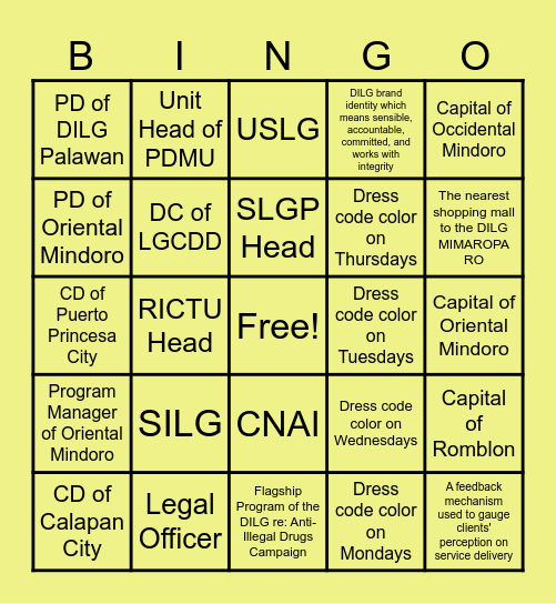 F A D Bingo Card