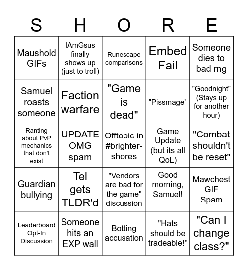 Brighter Shores Community Discord Bingo Card