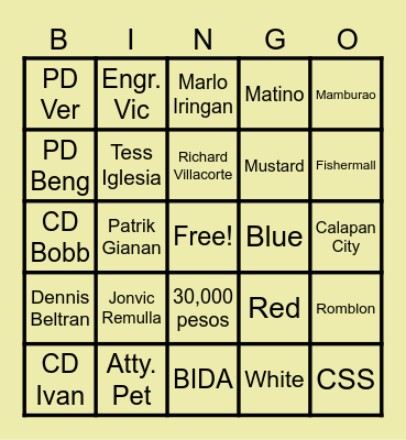 F A D Bingo Card