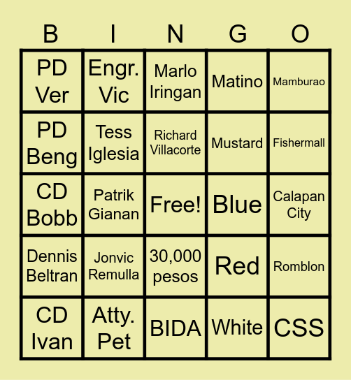 F A D Bingo Card