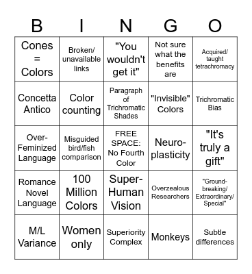 Fake Tetrachromacy Bingo Card