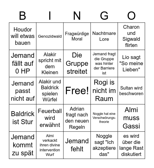 Harundel Bingo Card