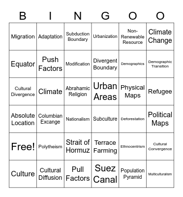 Fall Semester Bingo Card