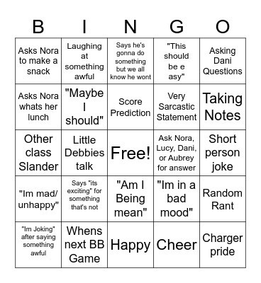Distefanos Class Bingo Card
