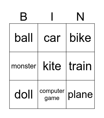 toys Bingo Card