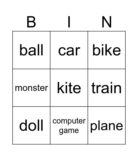 toys Bingo Card