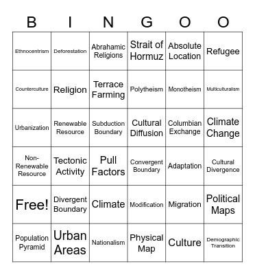 Fall Semester Bingo Card
