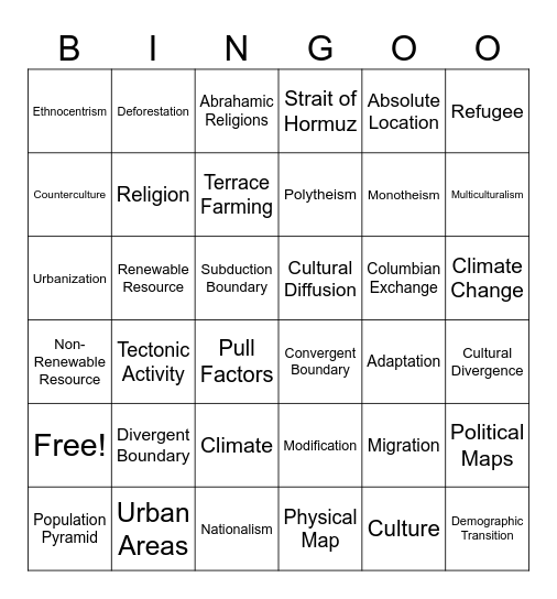 Fall Semester Bingo Card