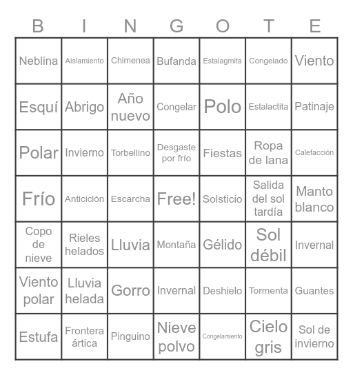 El invierno Bingo Card