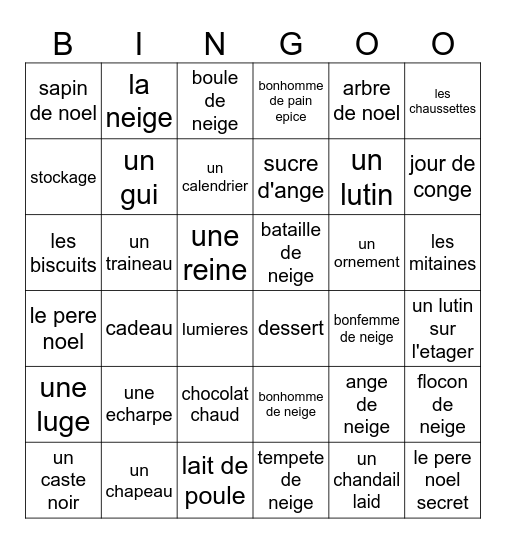 L'hiver et les fetes Bingo Card