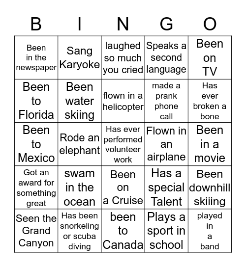 Exploratory Bingo Card