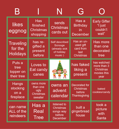 Virtual Holiday Bingo Card