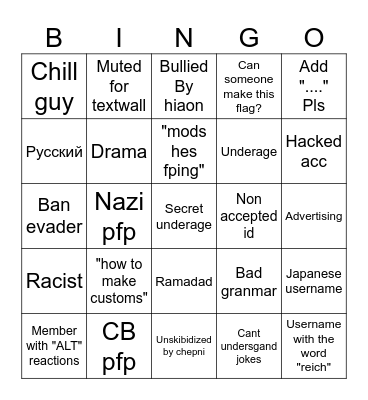 Library Member Bingo Card