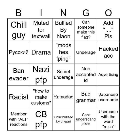 Library Member Bingo Card