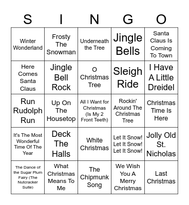 Holiday Singo Bingo Card