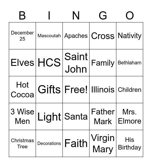 HCS CHRISTMAS BINGO Card