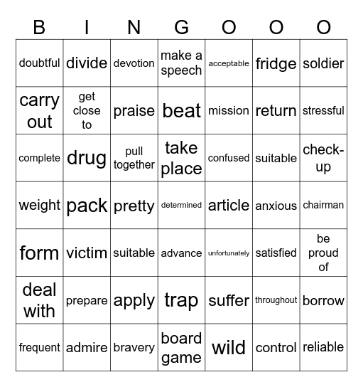 Week 16 周测卷 Bingo Card