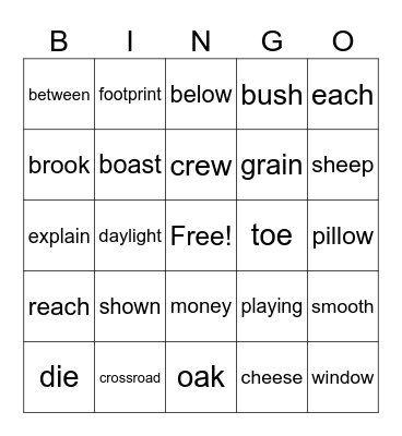 Vowel Teams Bingo Card