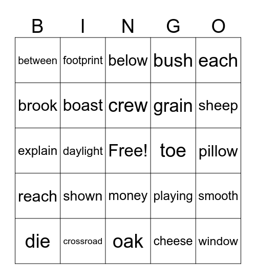 Vowel Teams Bingo Card