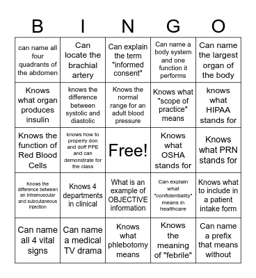 MEDICAL ASSISTING Bingo Card