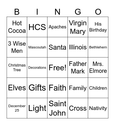 HCS Christmas Bingo Card