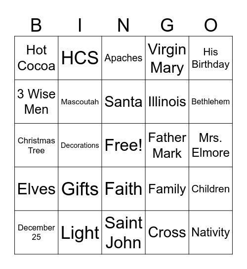 HCS Christmas Bingo Card