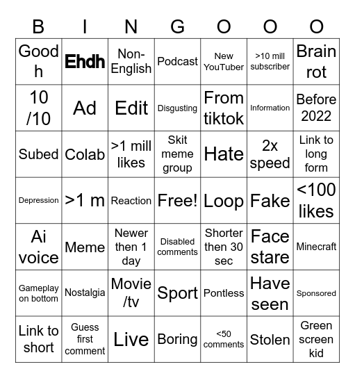 Untitled Bingo Card