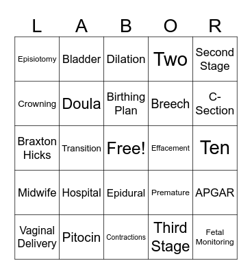 Labor and Delivery Bingo Card