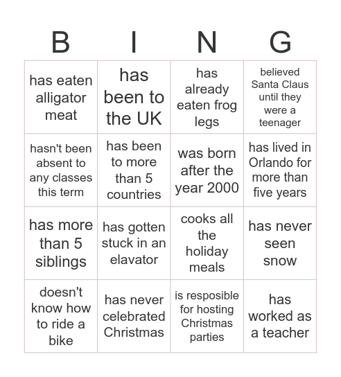 Find someone who.... Bingo Card
