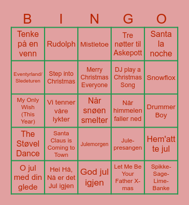 Musikkbingo - Juleedition Bingo Card
