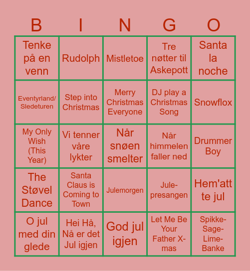 Musikkbingo - Juleedition Bingo Card