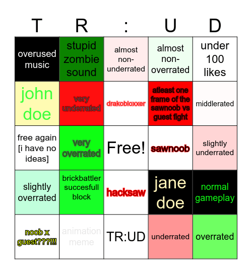 TR:UD bingo Card