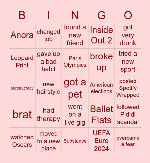 my 2024 Bingo Card