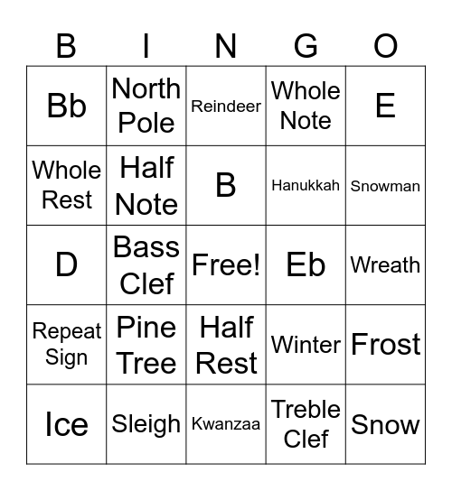 Winter Band BINGO 2024 Bingo Card
