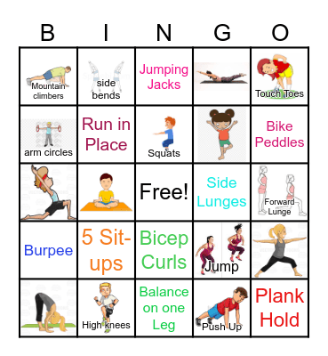 PE Fitness BINGO Card